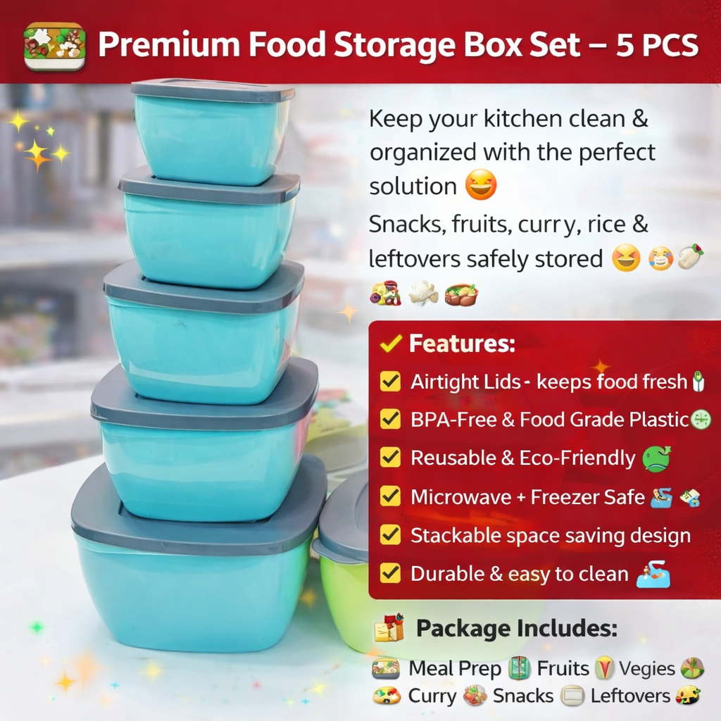🍱✨ Premium Food Storage Box Set – 5 PCS