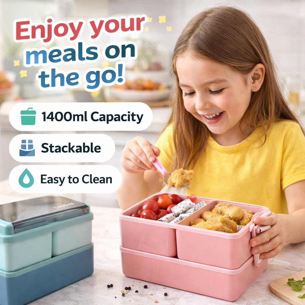 🍱✨ Premium Bento Lunch Box Set + Spoon & Fork