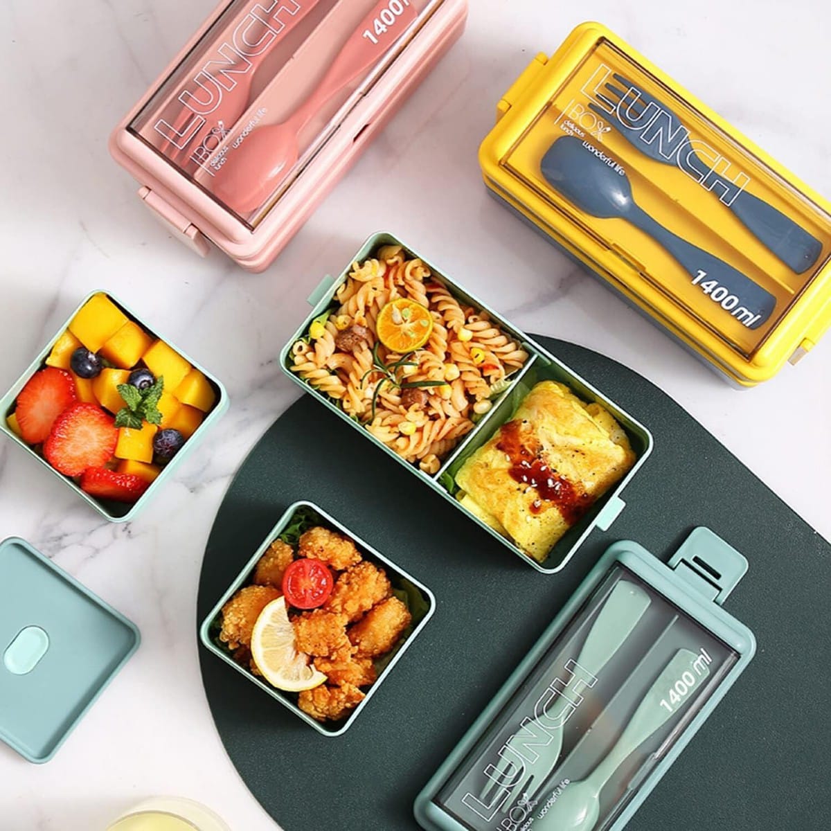 🍱✨ Premium Bento Lunch Box Set + Spoon & Fork