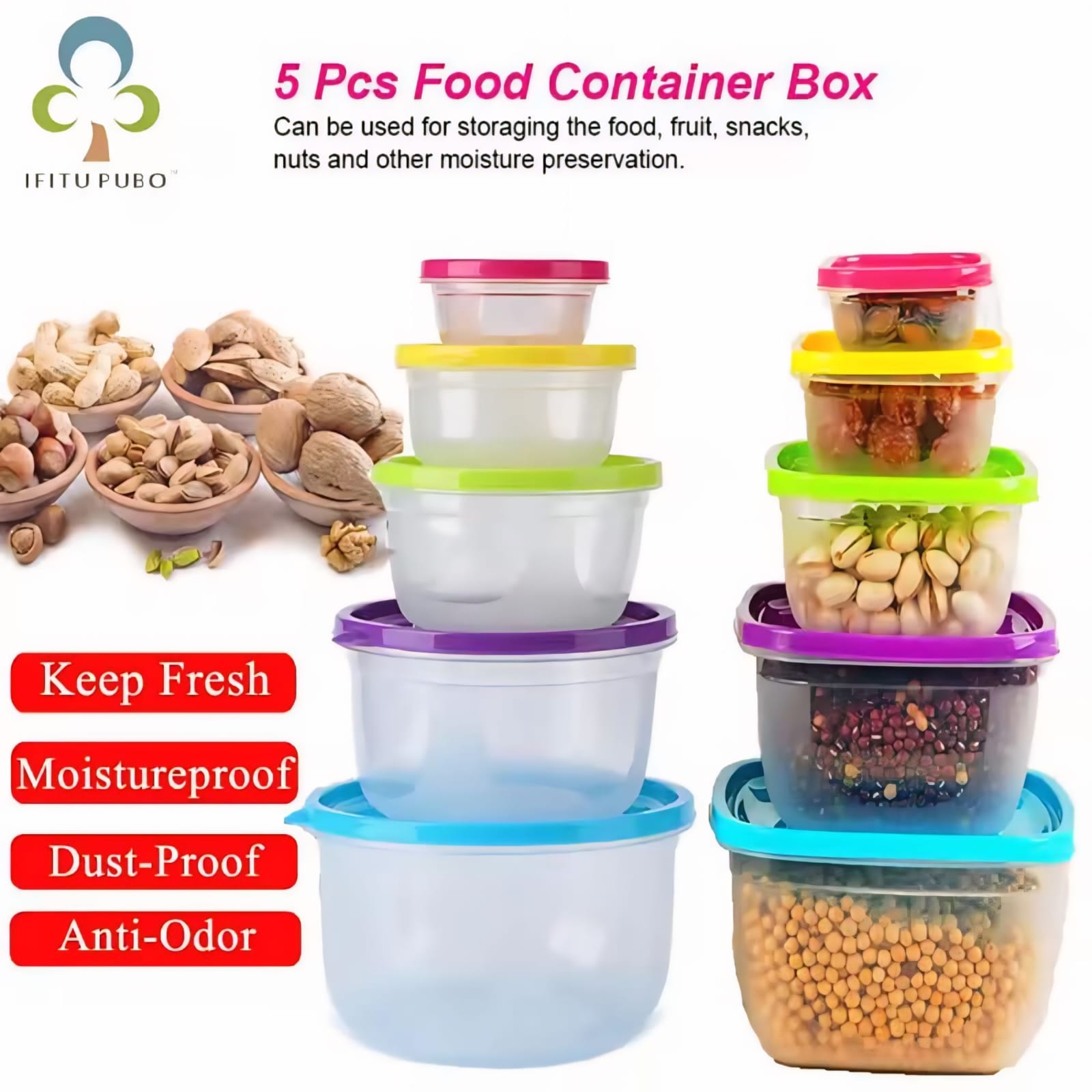 5PCS Plastic Food Storage Container Set