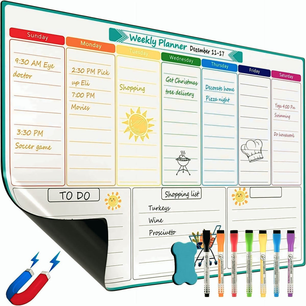 Magnetic Weekly Planner Whiteboard 🧲📝 (Pen + duster )
