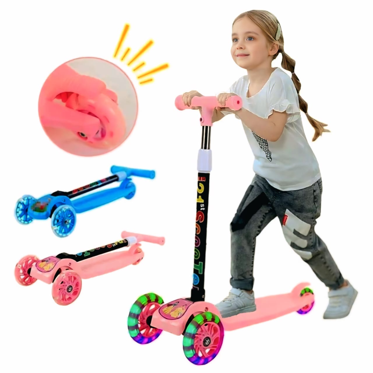 🌈🛴 LED Light 3-Wheel Kids Scooter (Foldable & Safe)