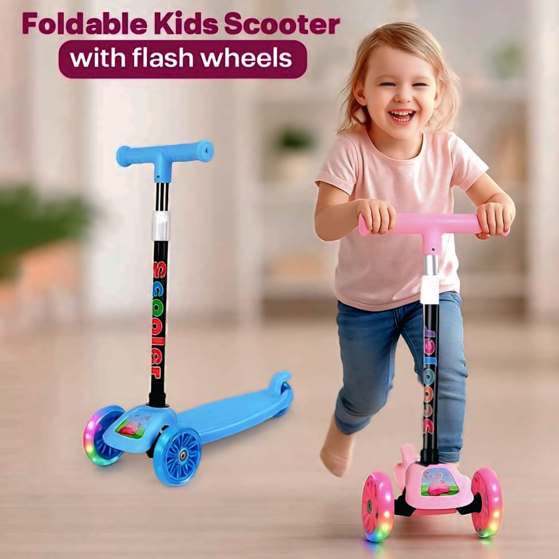 🌈🛴 LED Light 3-Wheel Kids Scooter (Foldable & Safe)